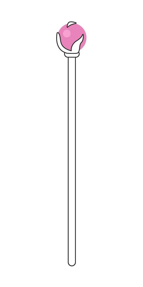 Wizard staff for magical tricks monochrome flat vector object. Stick with magic crystal. Editable black and white thin line icon. Simple cartoon clip art spot illustration for web graphic design