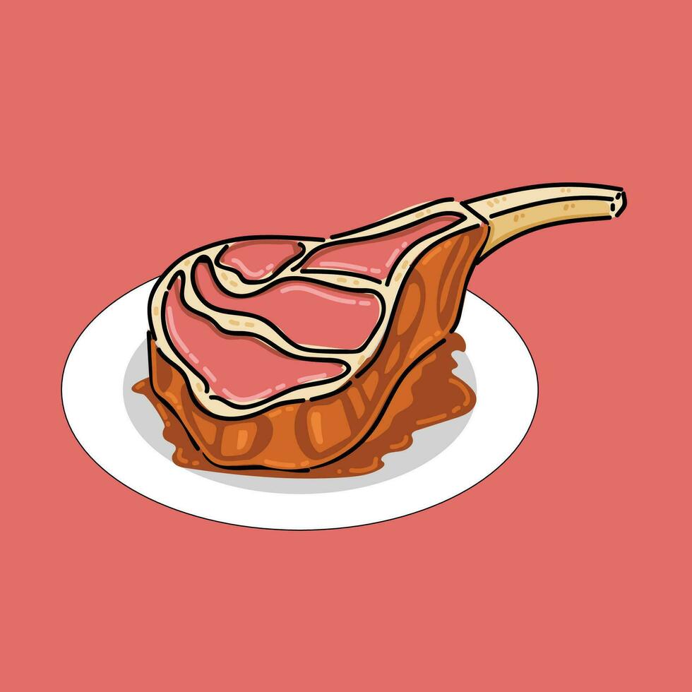 Grilled Beef Steak Illustration Design Vector, beef meats , Pepper and spices, garlic, onion and tomatoes vector illustration set. Steak and herb ingredient, food for barbecue, tomato and meat