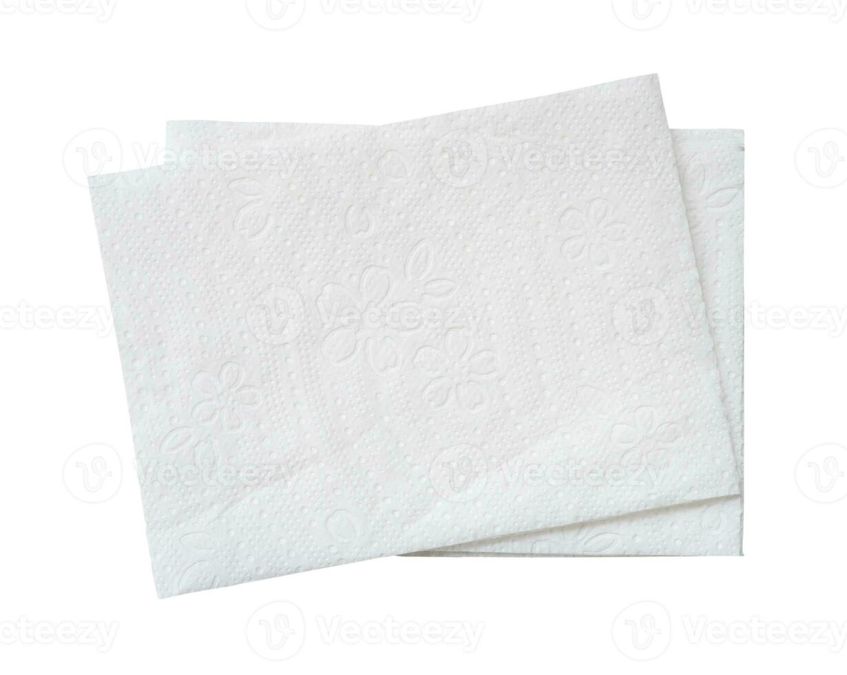 Top view of two folded pieces of white tissue paper or napkin in stack isolated on white background with clipping path. photo