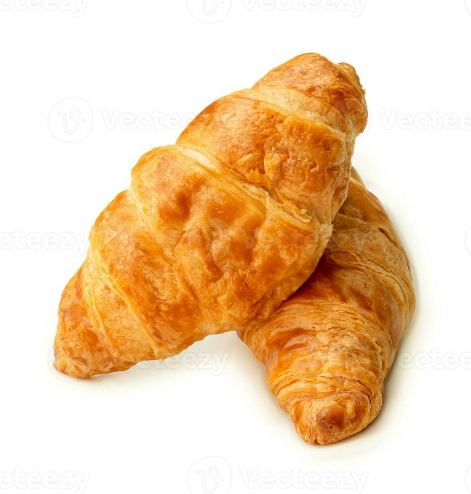 two piece of croissant in stack isolated on white background with clipping path. photo