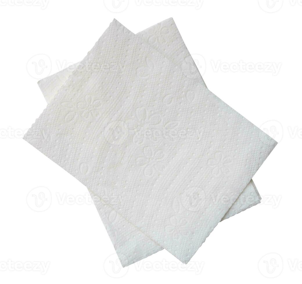 Top view of two folded pieces of white tissue paper or napkin in stack isolated on white background with clipping path. photo