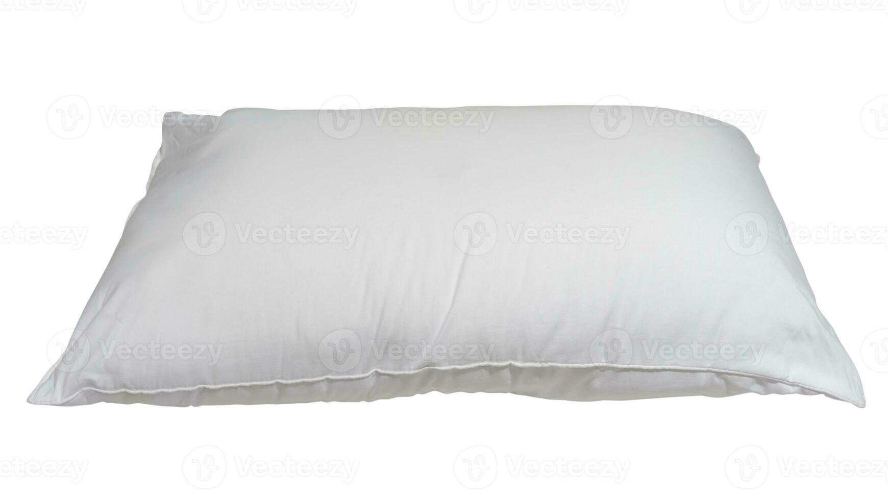 White pillow after guest's use at hotel or resort room isolated on white background with clipping path. Concept of confortable and happy sleep in daily life photo