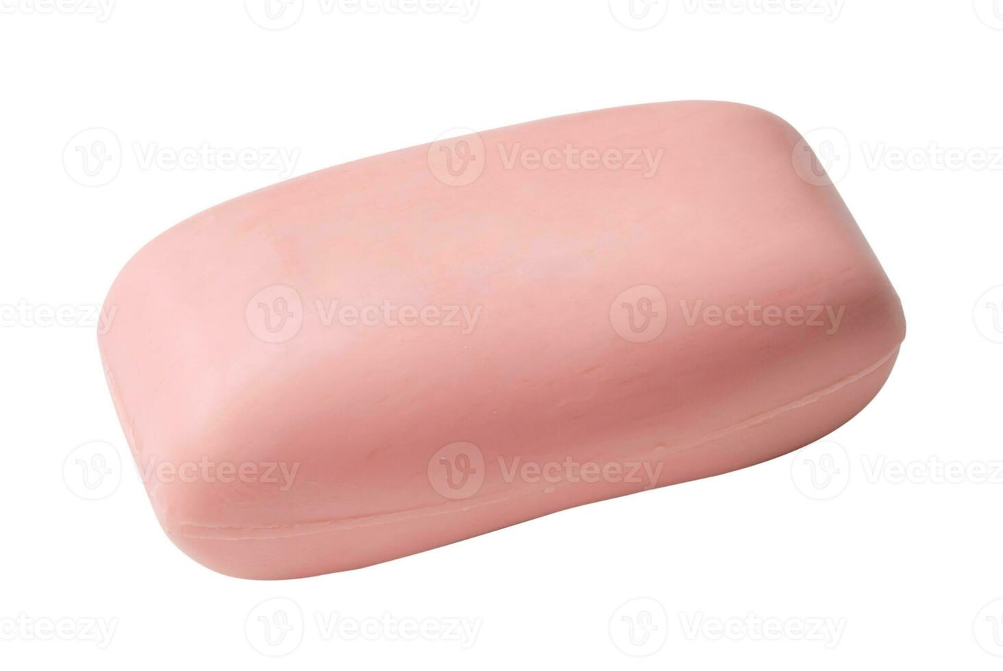 Single dry pink soap bar isolated on white background with clipping path. photo