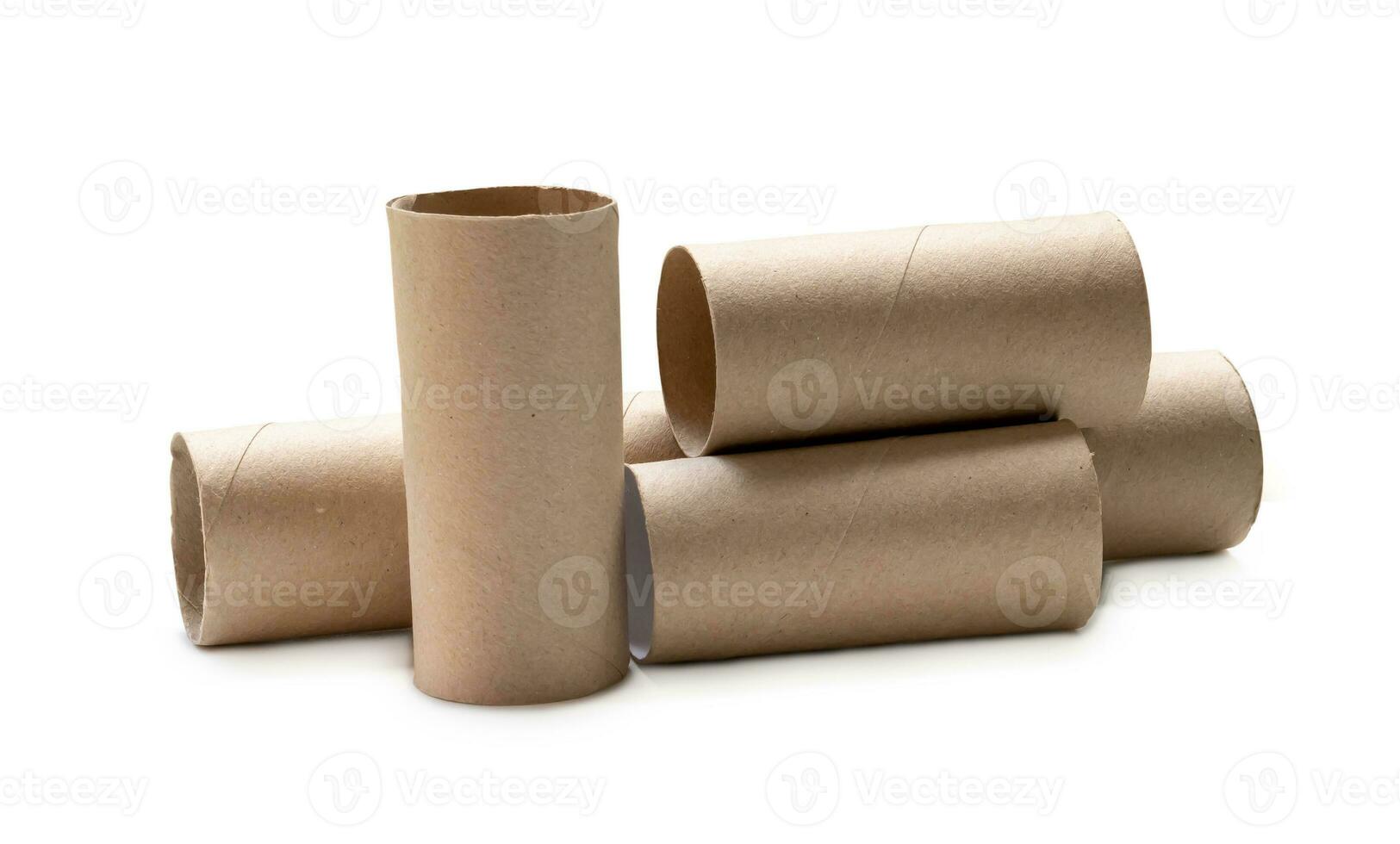 Long and short tissue paper cores in stack isolated on white background with clipping path. photo