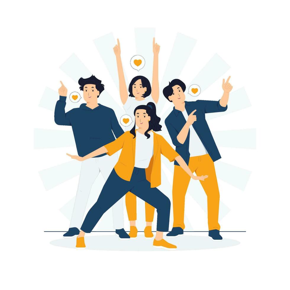 Groups of happy diverse People, Friends or coworkers are standing, posing together for photo, looking at camera. Community, cooperation, friendship, teamwork concept illustration vector