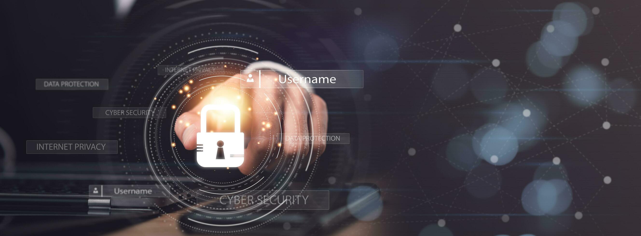 Data protection concept and secure internet security access ,cyber security technology ,Login online database with your username and password ,Authentication unlock security system ,virus protection photo