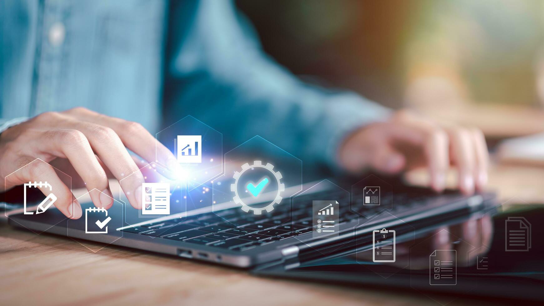 concept of auditing and evaluating quality and efficiency of personnel ,business document evaluation process ,inspection of business finance tax documents ,Data analysis reports growth results photo