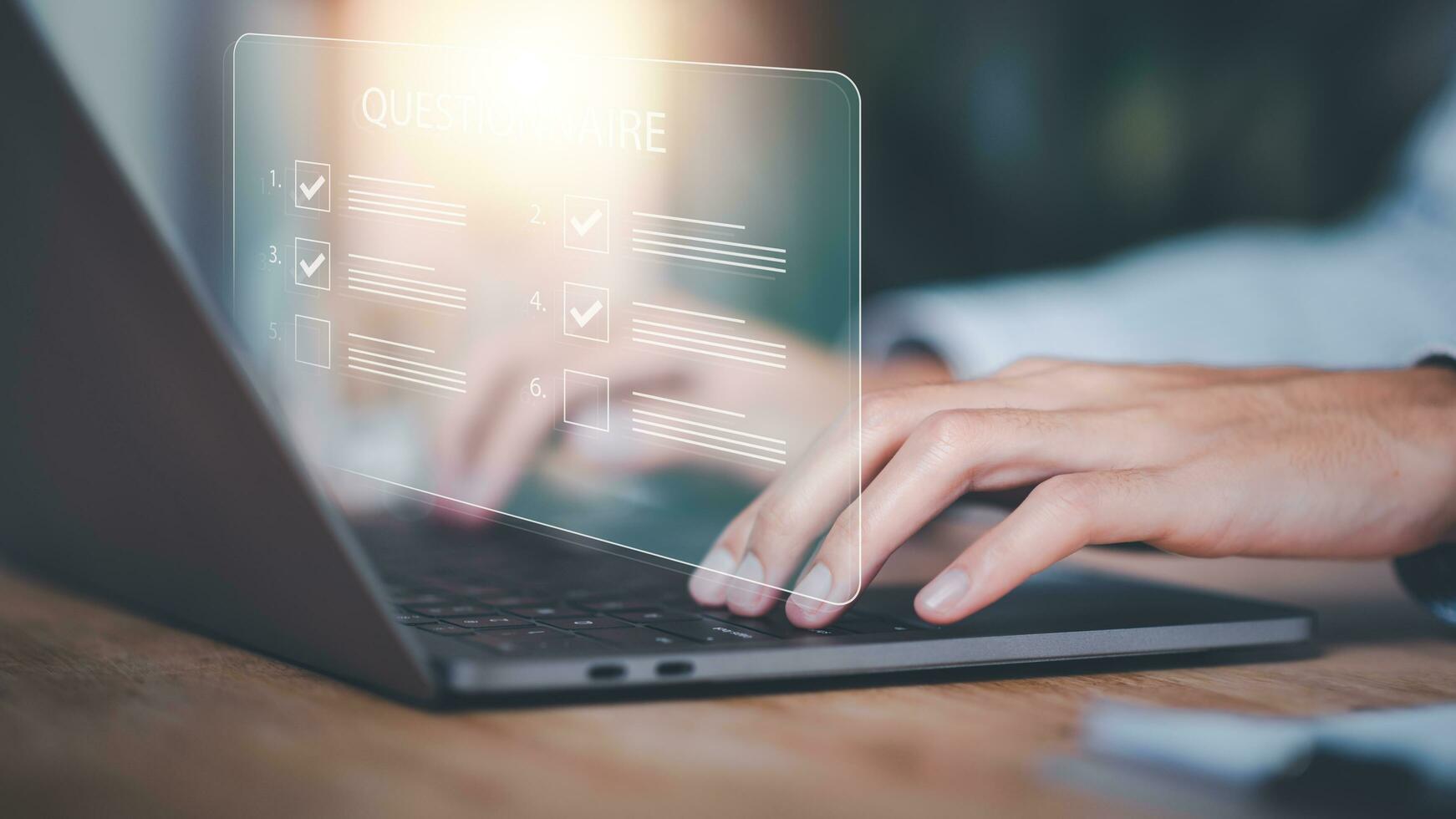 online survey or questionnaire response concept ,online exam filling out survey forms ,using technology for education ,assessment through documents ,quality inspection ,Qualification for Measurement photo
