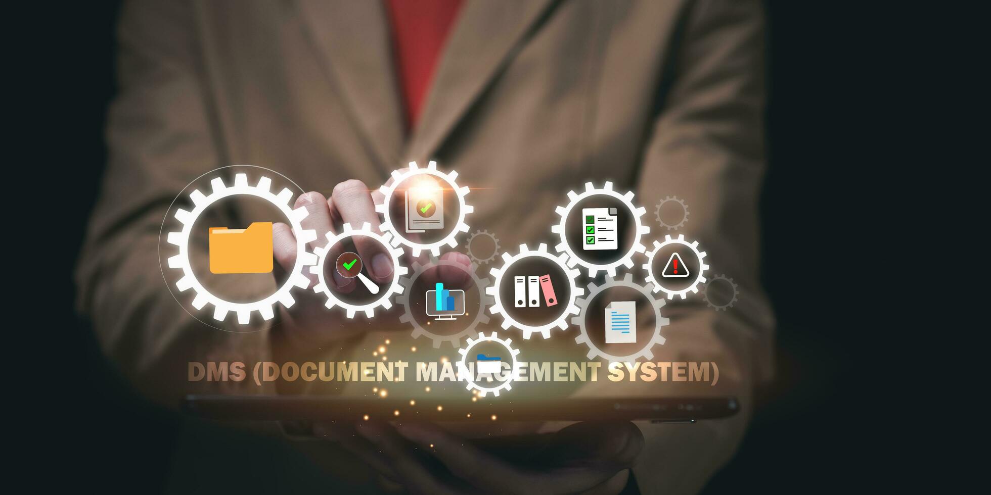 Auditor worker working with document folder ,Management of important document storage of organization ,ERP document system ,quality assessment management With a checklist ,online document database photo