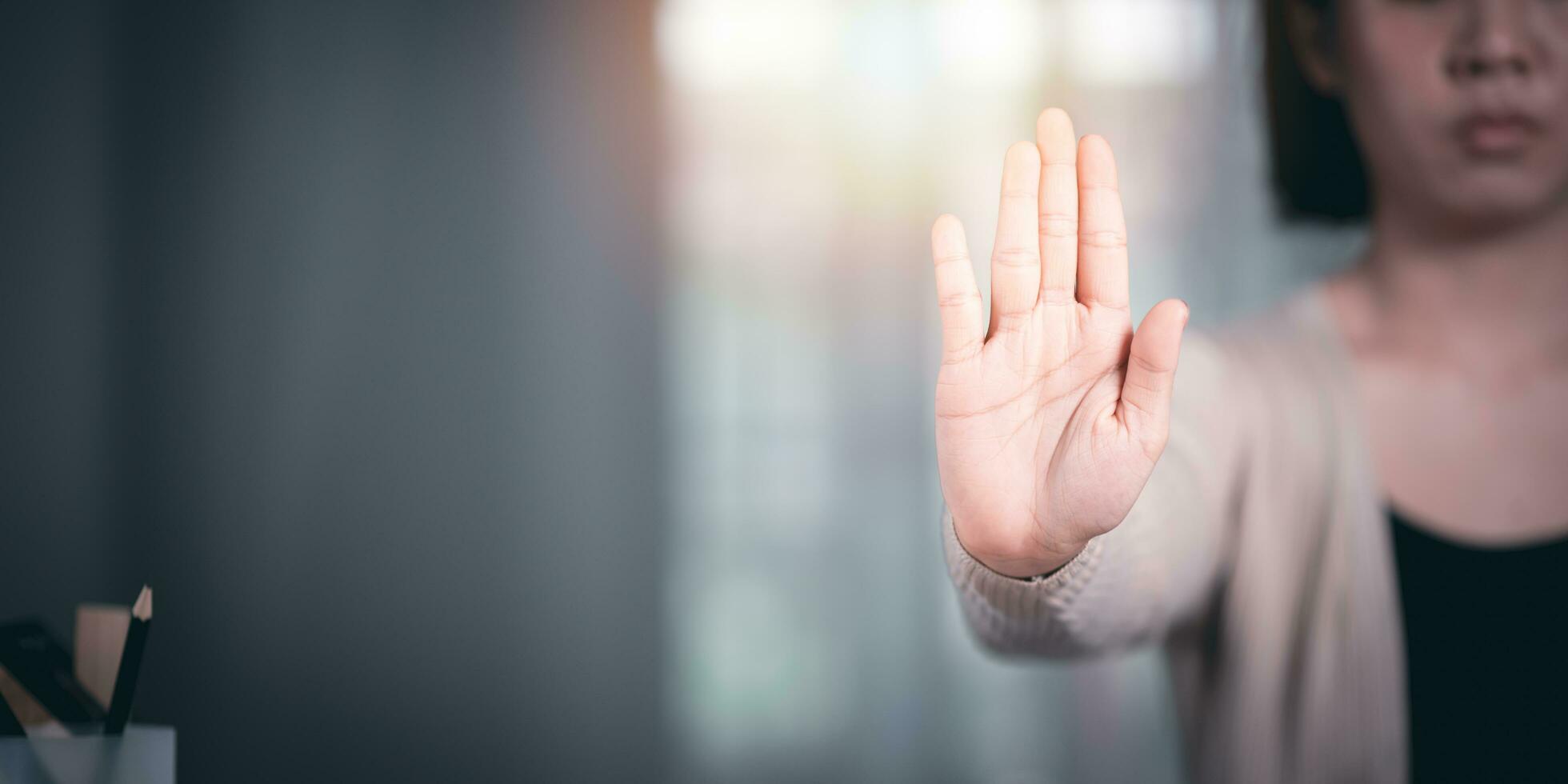 human hand stop sign, warning concept, refusal, caution, symbolic communication, preventing subsequent problems ,Help Prevent Piracy , Stop Violence ,Warning gestures to stop and check safety photo