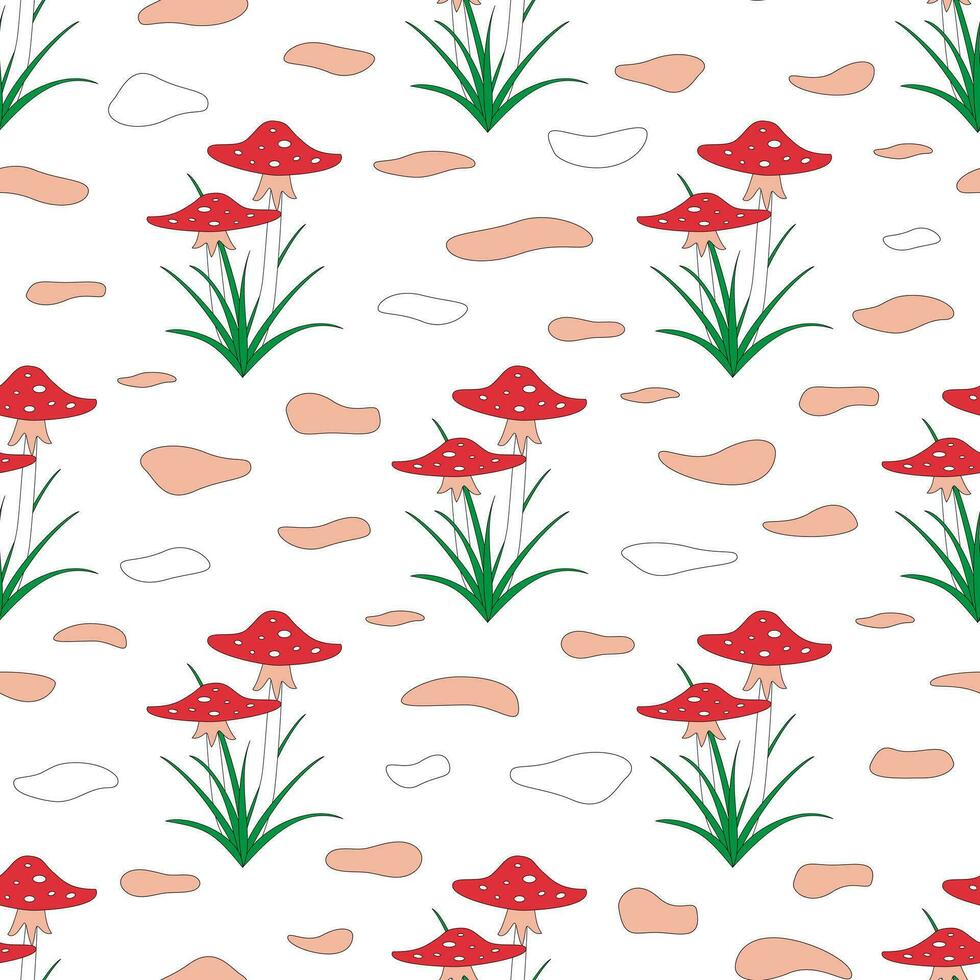 Vector seamless children's pattern. Mushrooms fly agaric.