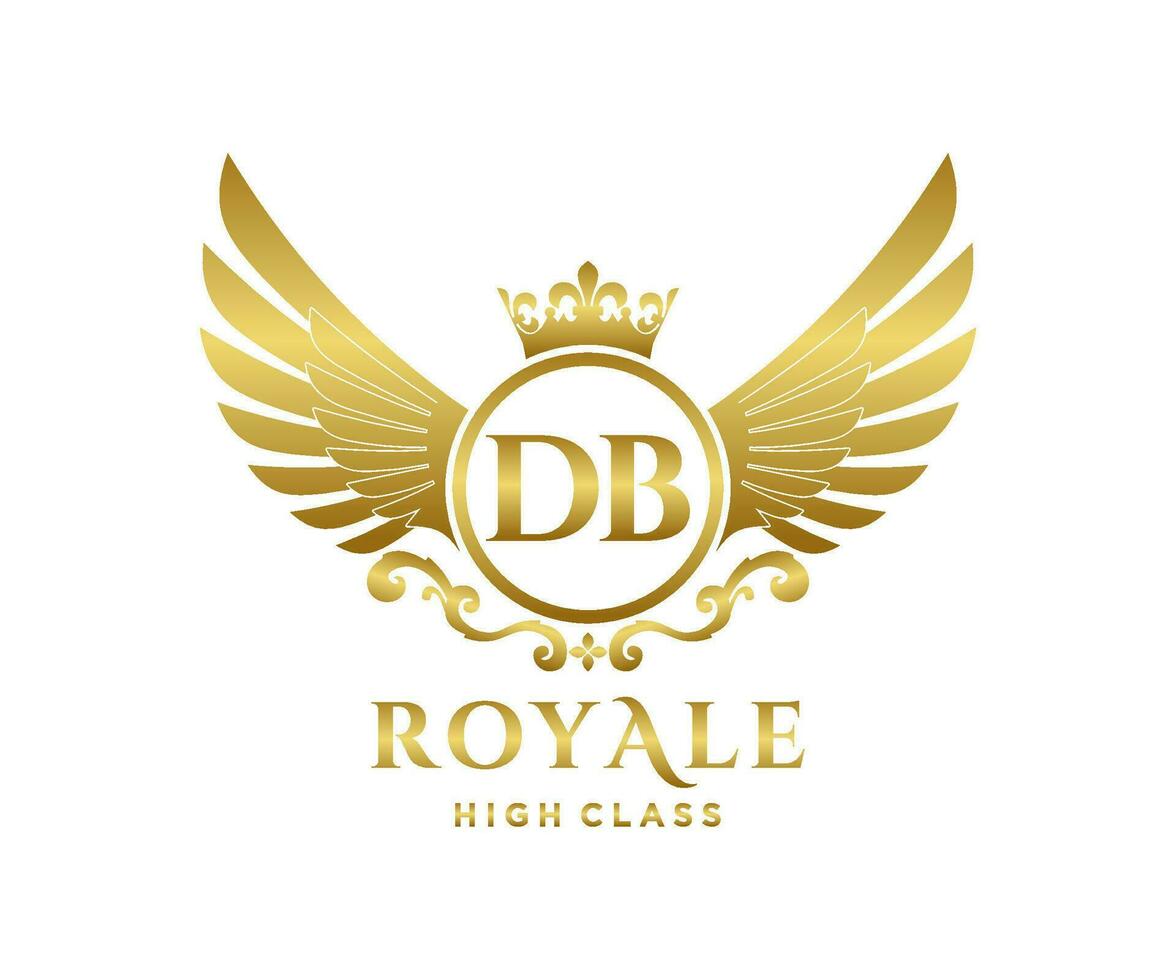 Golden Letter DB template logo Luxury gold letter with crown. Monogram alphabet . Beautiful royal initials letter. vector