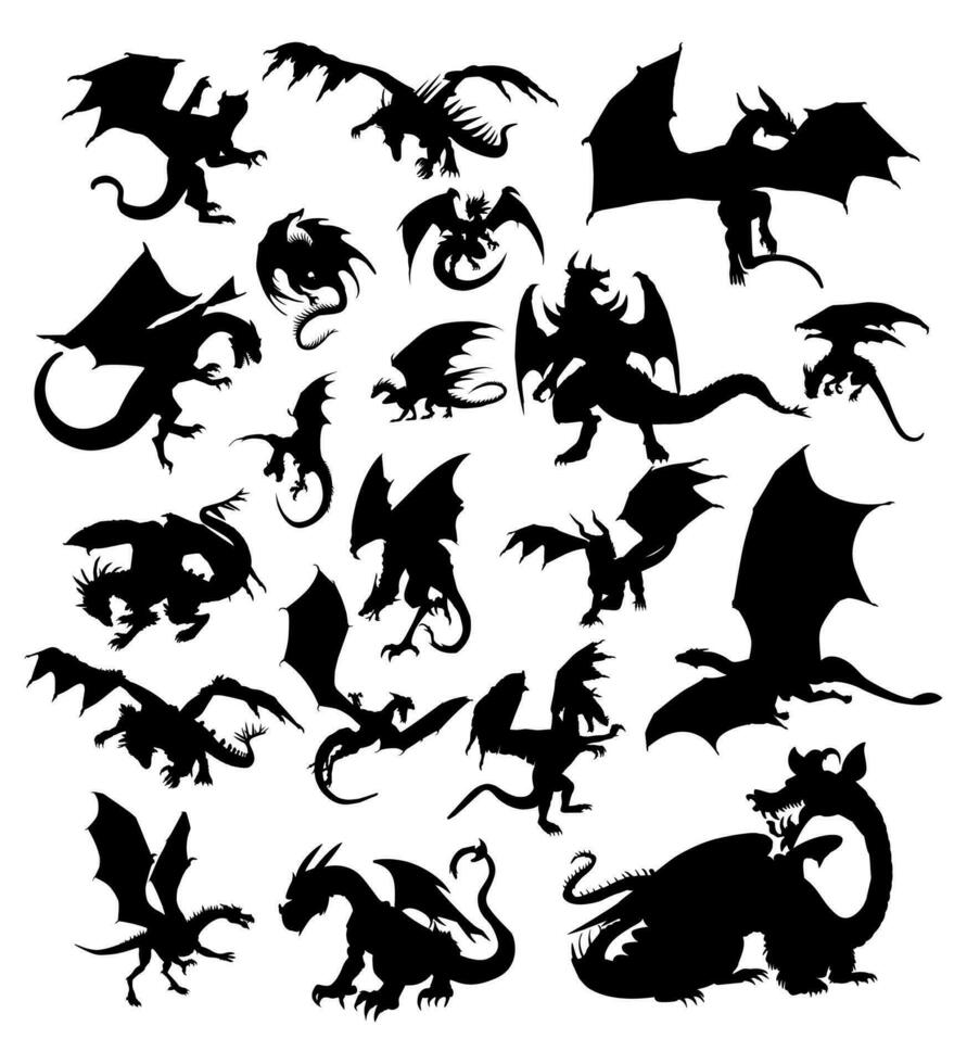 Set of dragon silhouette vector