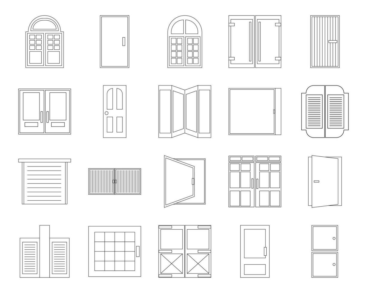 Type of door icon collection vector