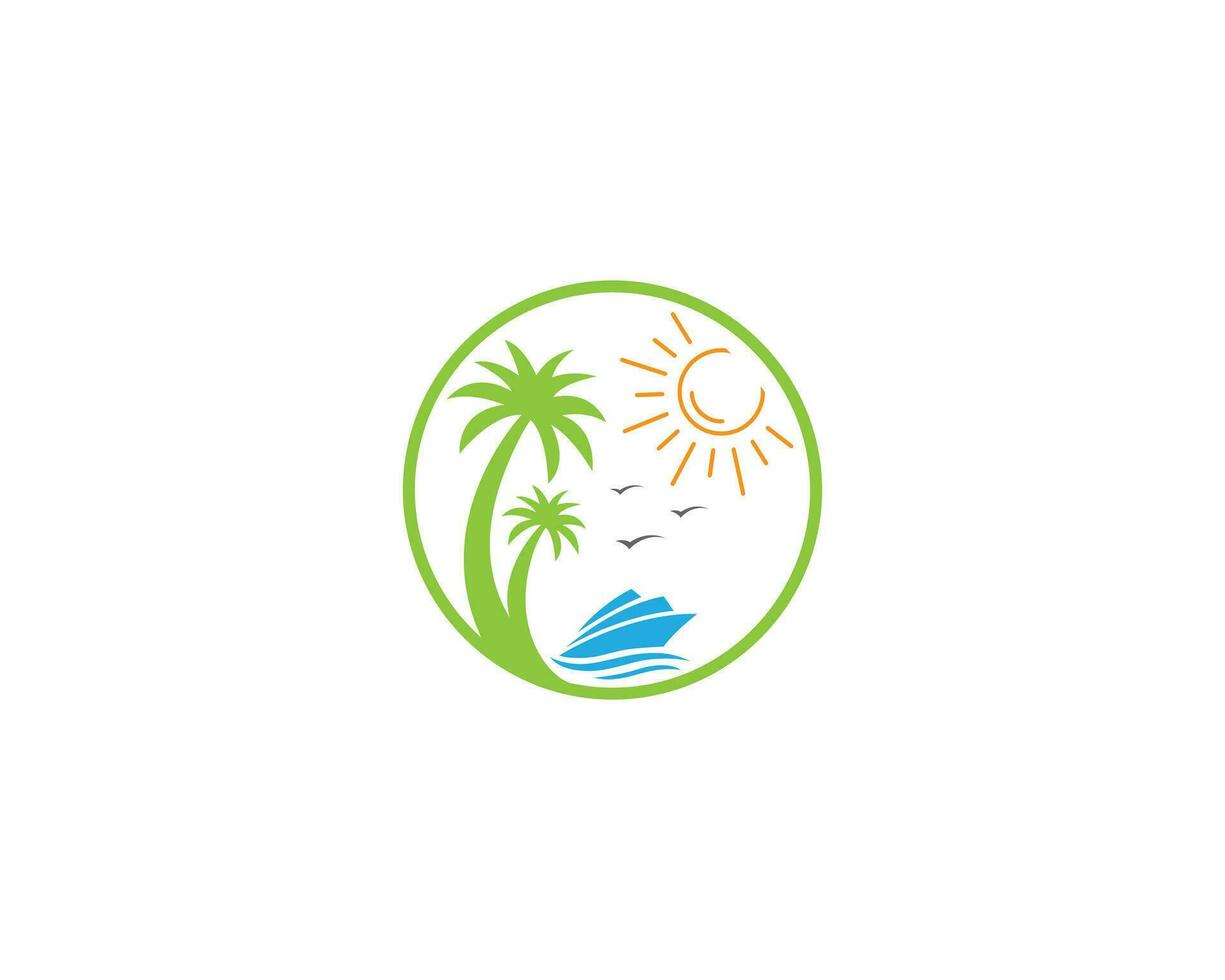 Abstract Boat beach and tourism logo design with palm tree symbol vector concept.