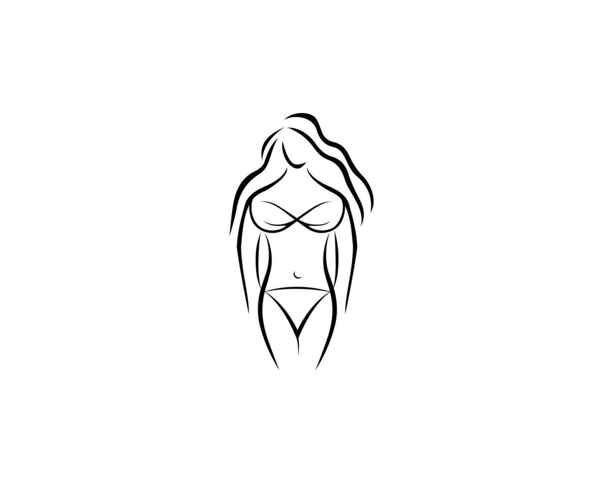 trajes de baño dama siluetas logo diseño con bikini símbolo vector gráfico icono.