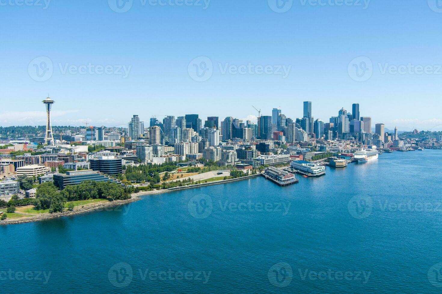 The Seattle, WA waterfront skyline in June photo