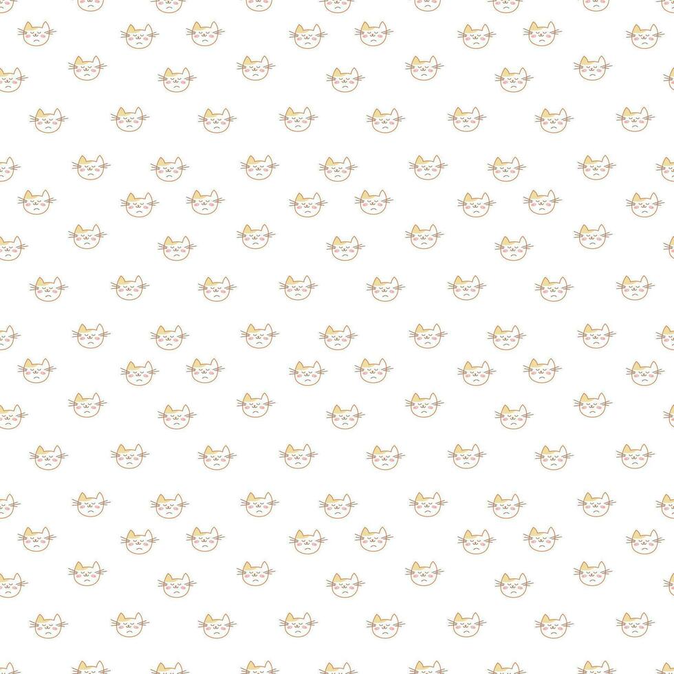 Seamless pattern with a cute cat muzzle. Doodle color vector illustration.