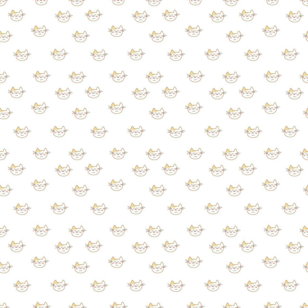 Seamless pattern with a cute cat muzzle. Doodle color vector illustration.