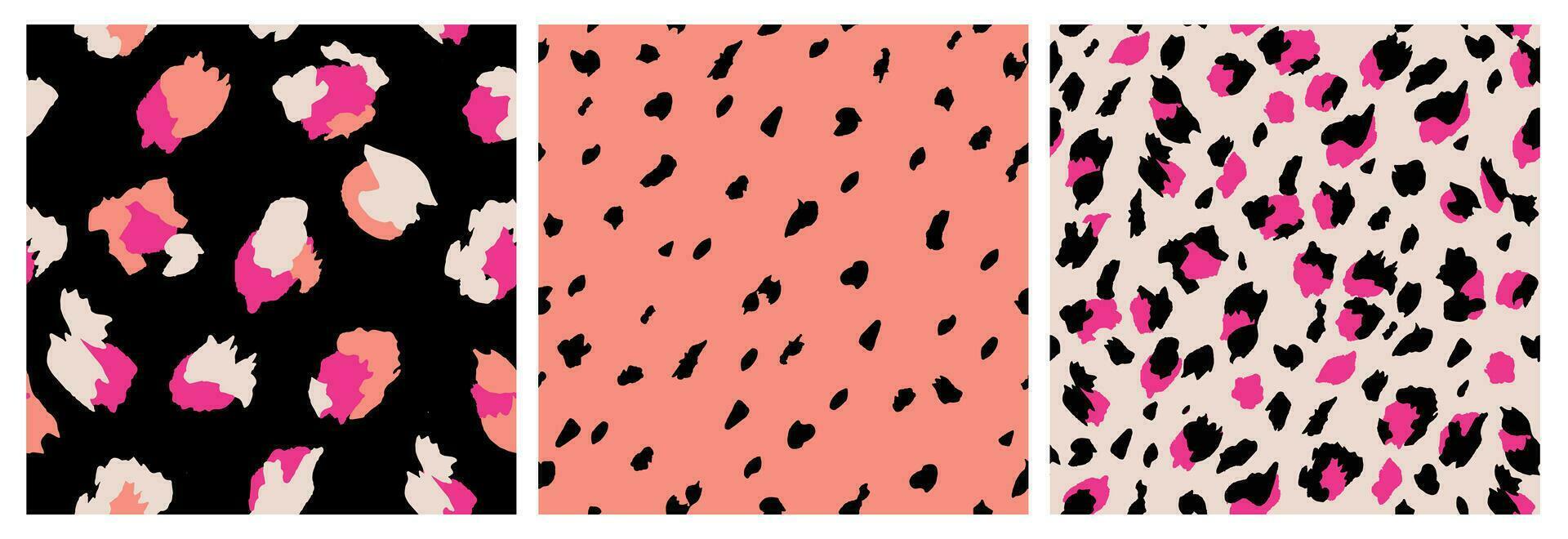 Set of Abstract Leopard Skin Seamless Patterns. Animal print. geometric folklore ornament for textile banner, cover, wallpaper. Vector illustration.