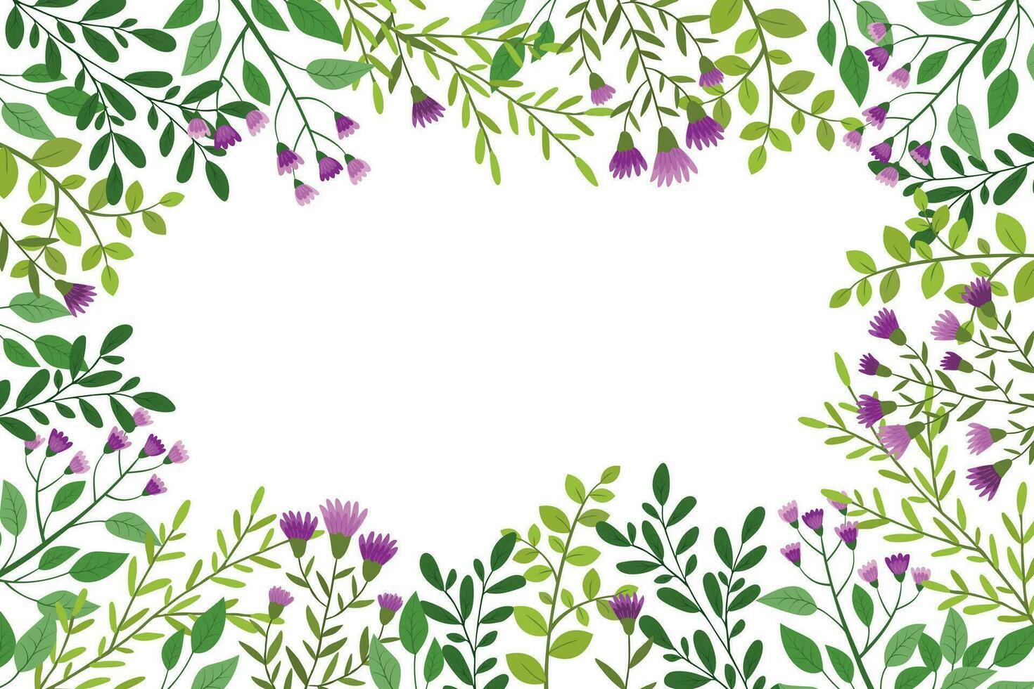 Cute hand drawn frame with floral elements, herbs, leaves, flowers, twigs. Vector illustration for wedding design, logo and greeting card.