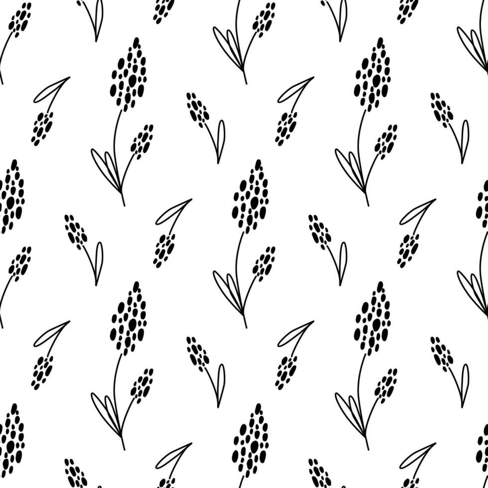 Hand drawn abstract flower and branches doodle. Black and white vector illustration sketch. EPS10