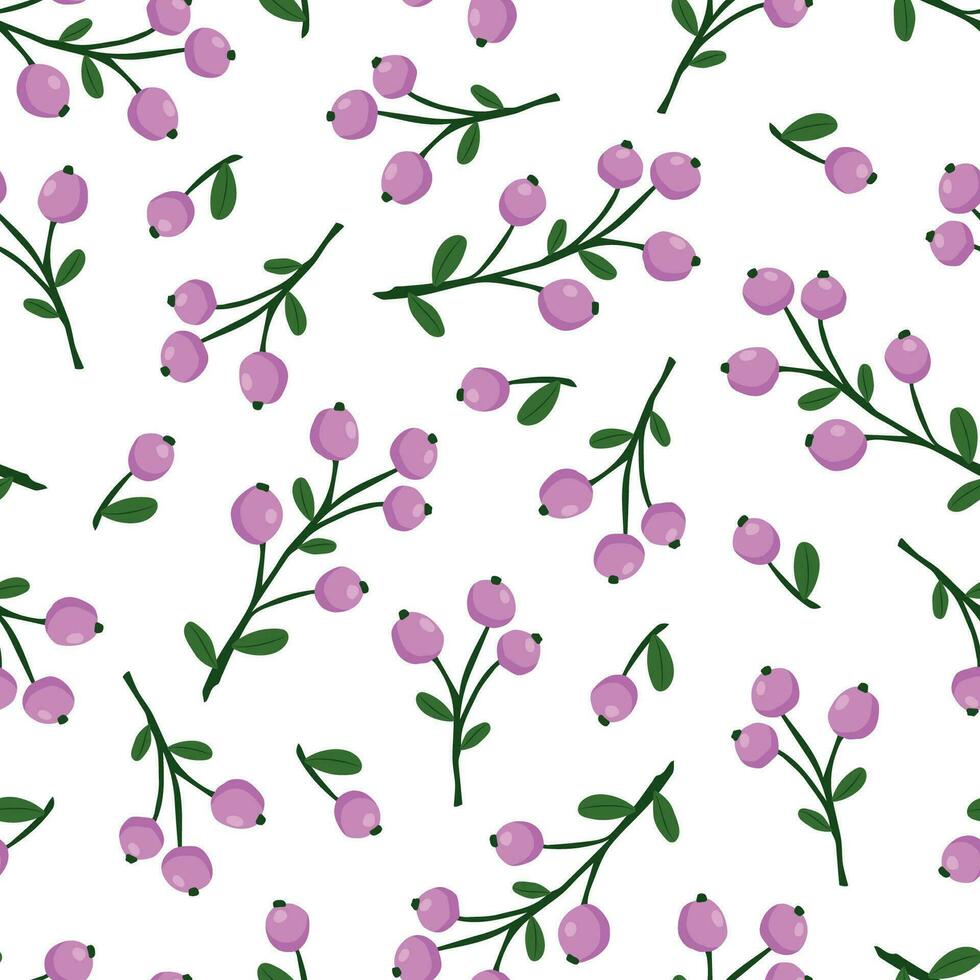 Seamless pattern with hand drawn vintage branches with leaves and berry on a white background. Vector illustration.