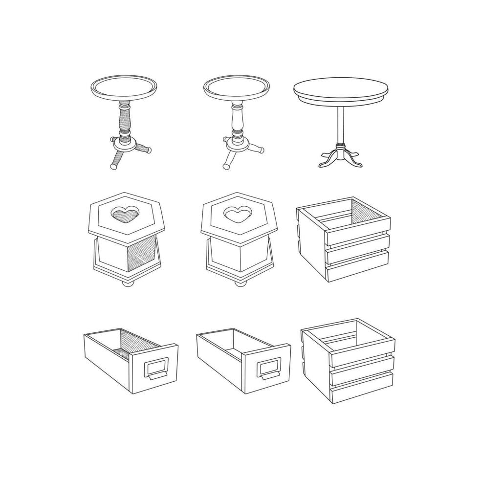 Set of Box and Coffee Table line simple furniture design, element graphic illustration template vector