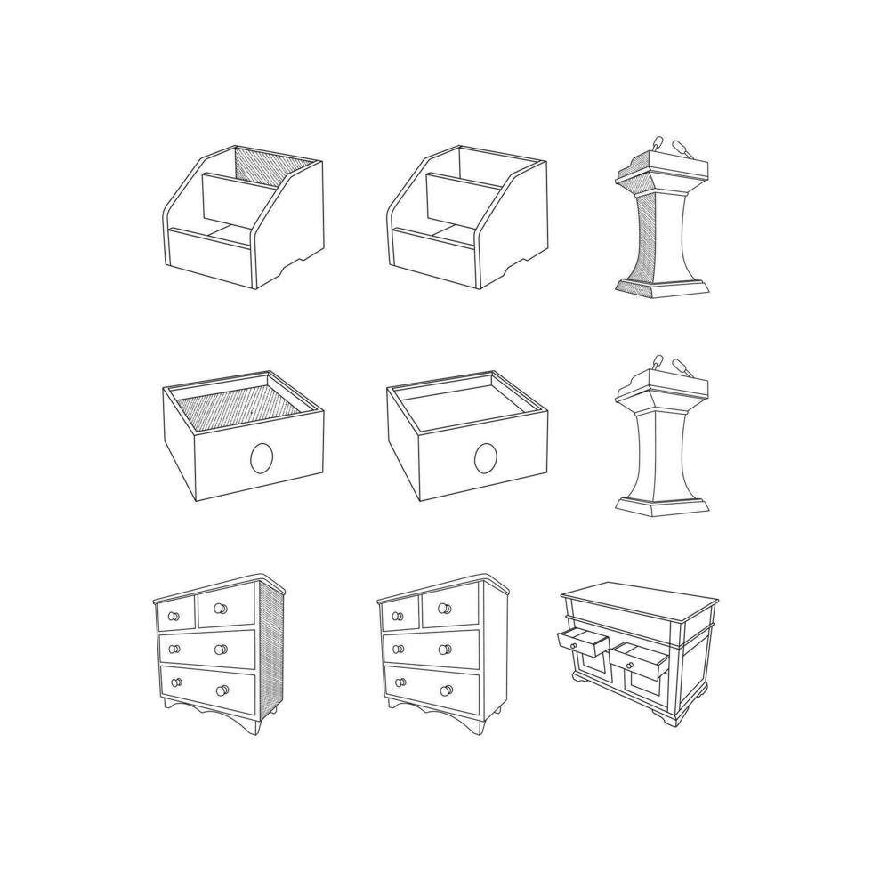 Set of Shelf and Cupboard line simple furniture design, element graphic illustration template vector