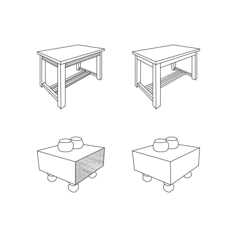 Set of Bowl Table line simple furniture design, element graphic illustration template vector