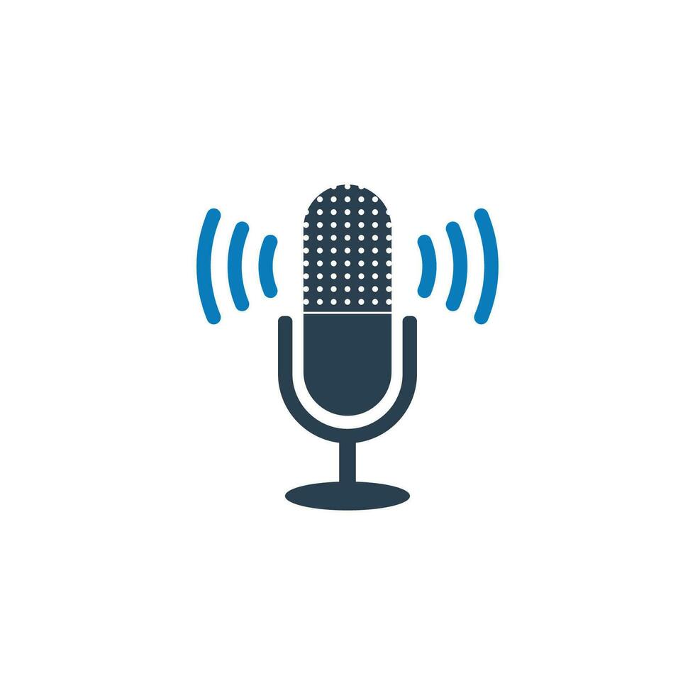 Podcast Icon. With Microphone and Signal Symbols. Editable Flat Vector Illustration.