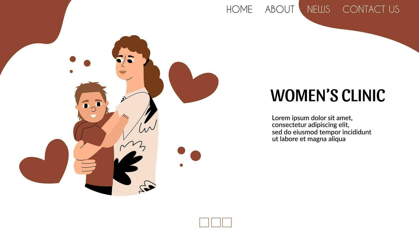 Web page with a mother hugging a child. Website template for medical clinic. Vector illustration in flat style