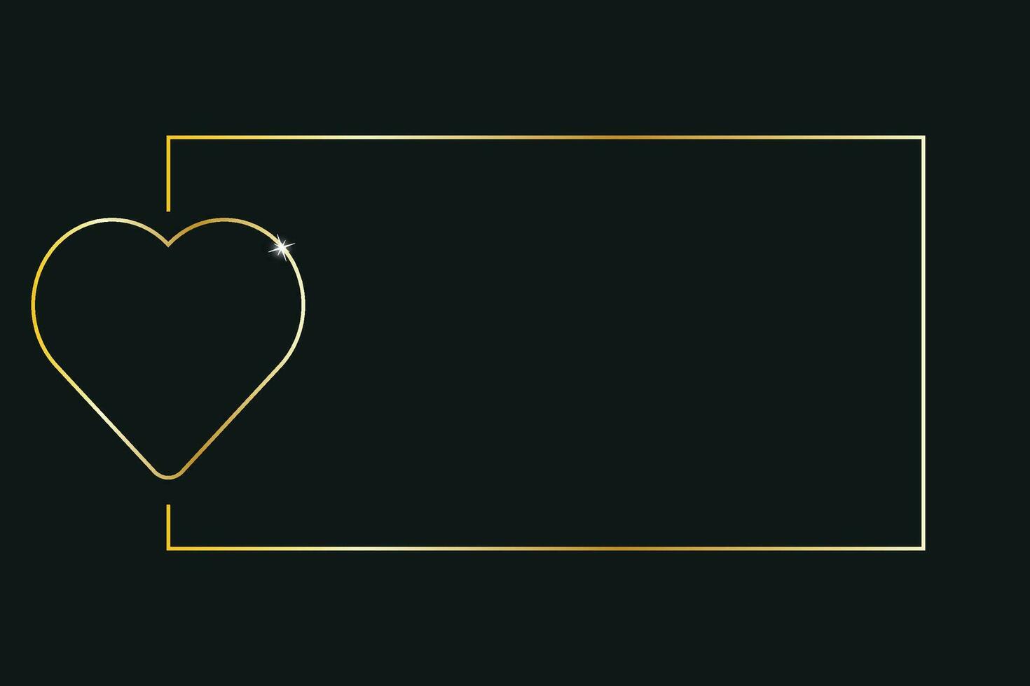 Gold frame with heart on black background. Vector illustration