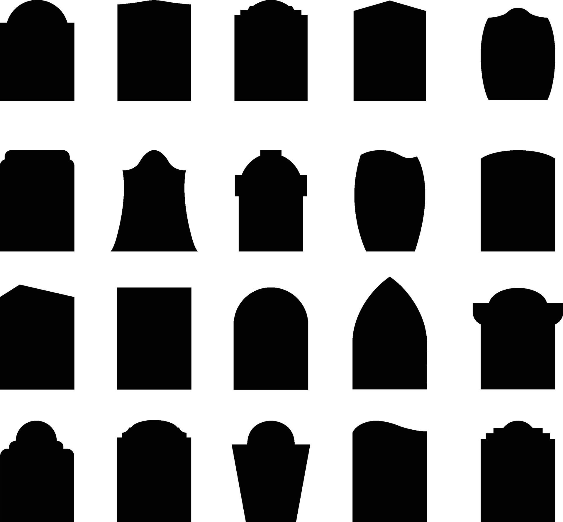 A collection of cemetery grave headstone shapes for artwork