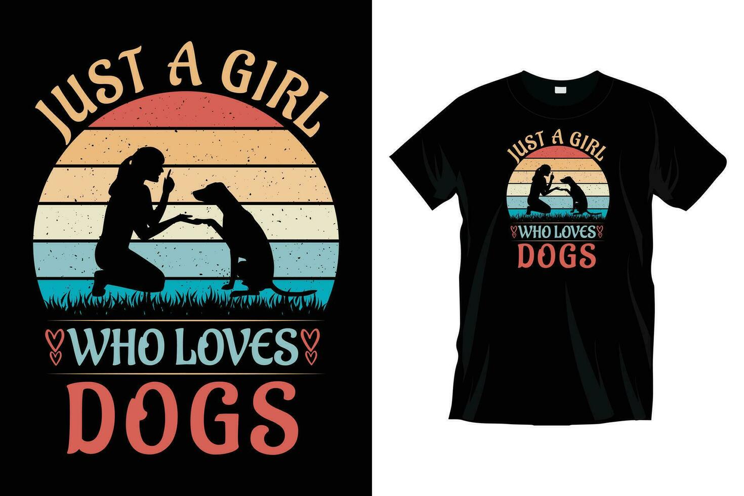 sólo un niña quien ama perros, Clásico puesta de sol camiseta diseño. vector