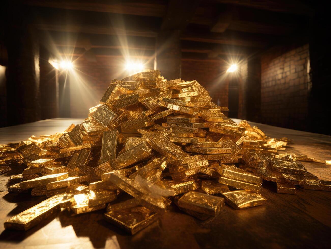 Room interior with stack of gold bullion - photo