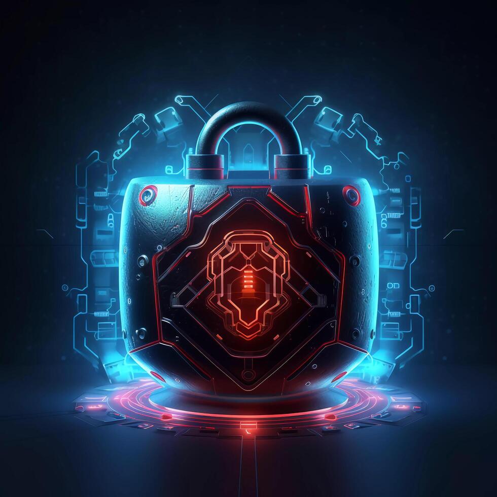 Abstract technology background with padlock - internet security concept - generative ai photo