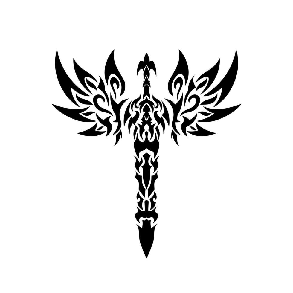 illustration vector graphic of tribal art sword with wings tattoo