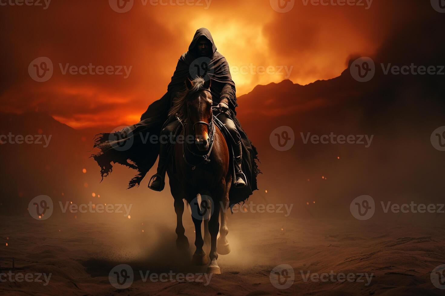 soldier on horse in battle ground with hidden face , Ashura day concept photo