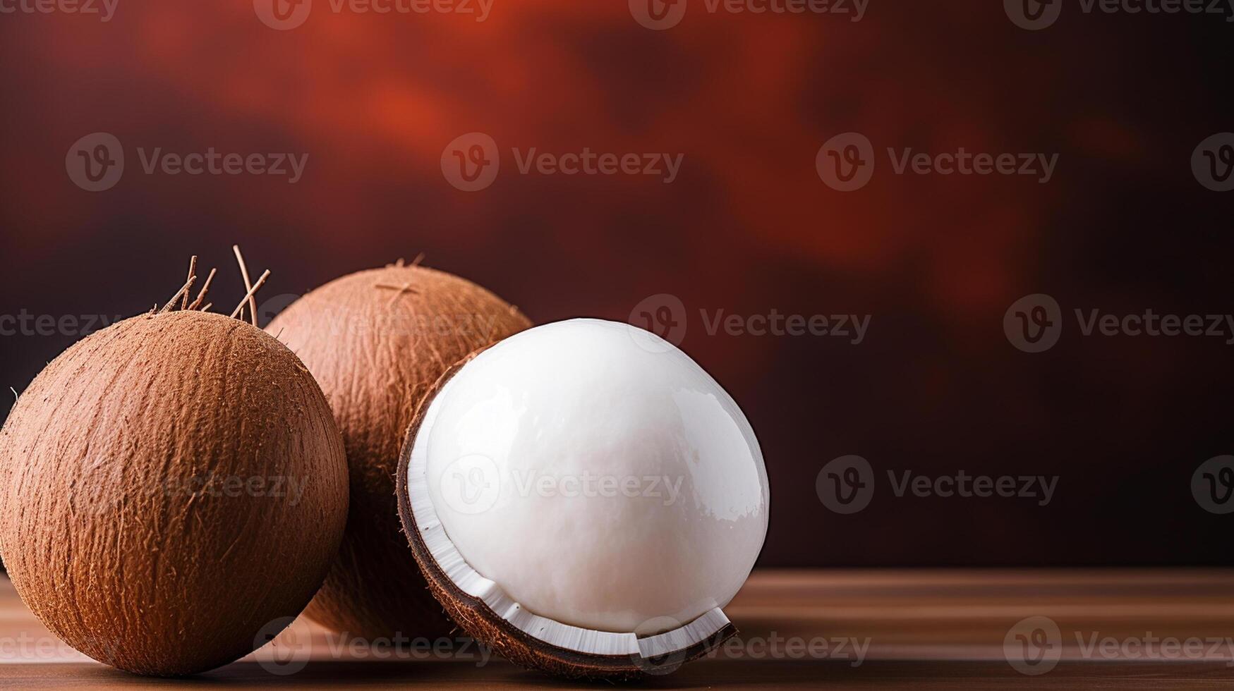 AI Generative Coconut on brown background with  minimalist and copy space photo