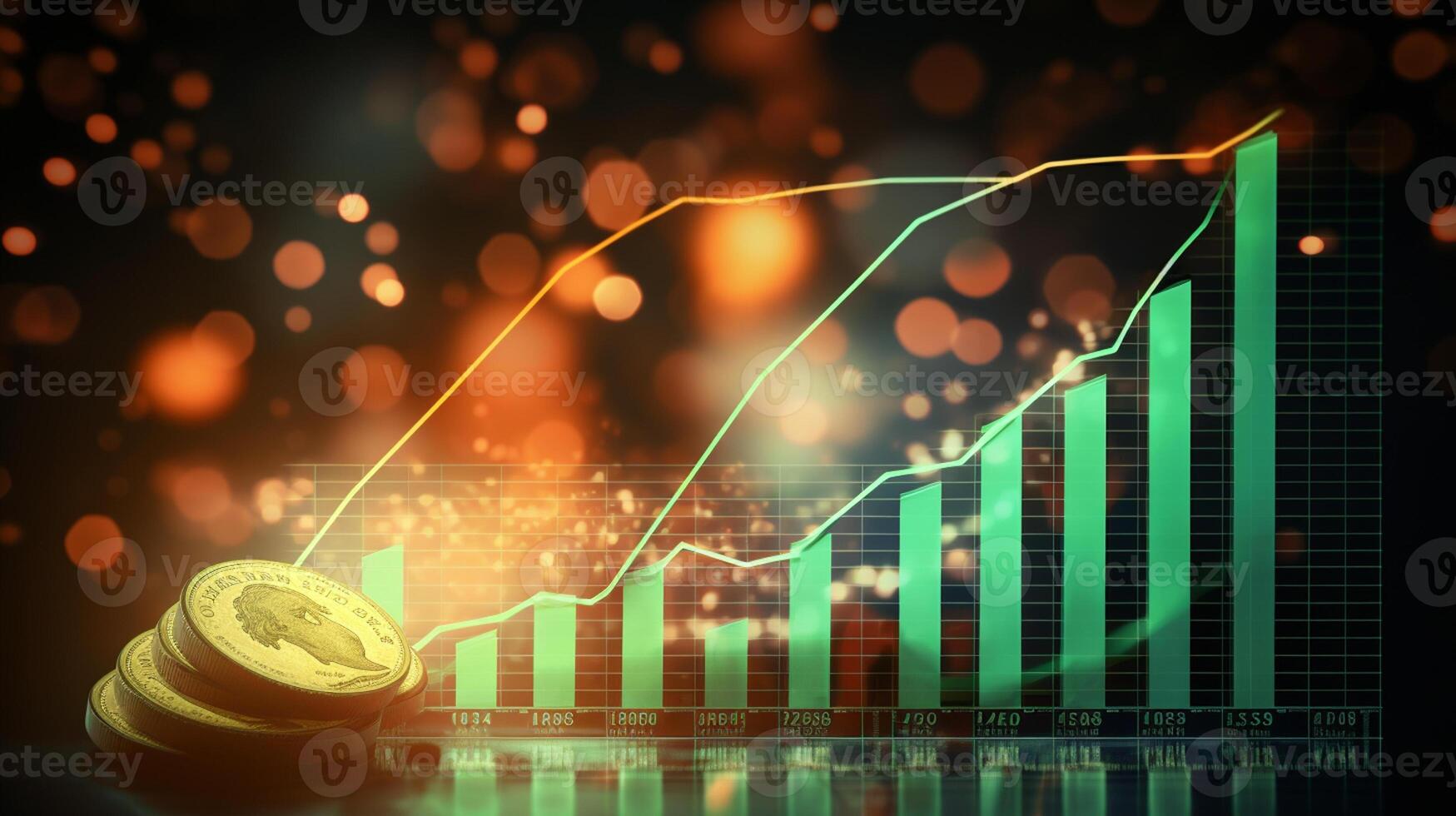 Growth dollar business success arrow sign on economy, profit background, graph, chart concept and inflation photo