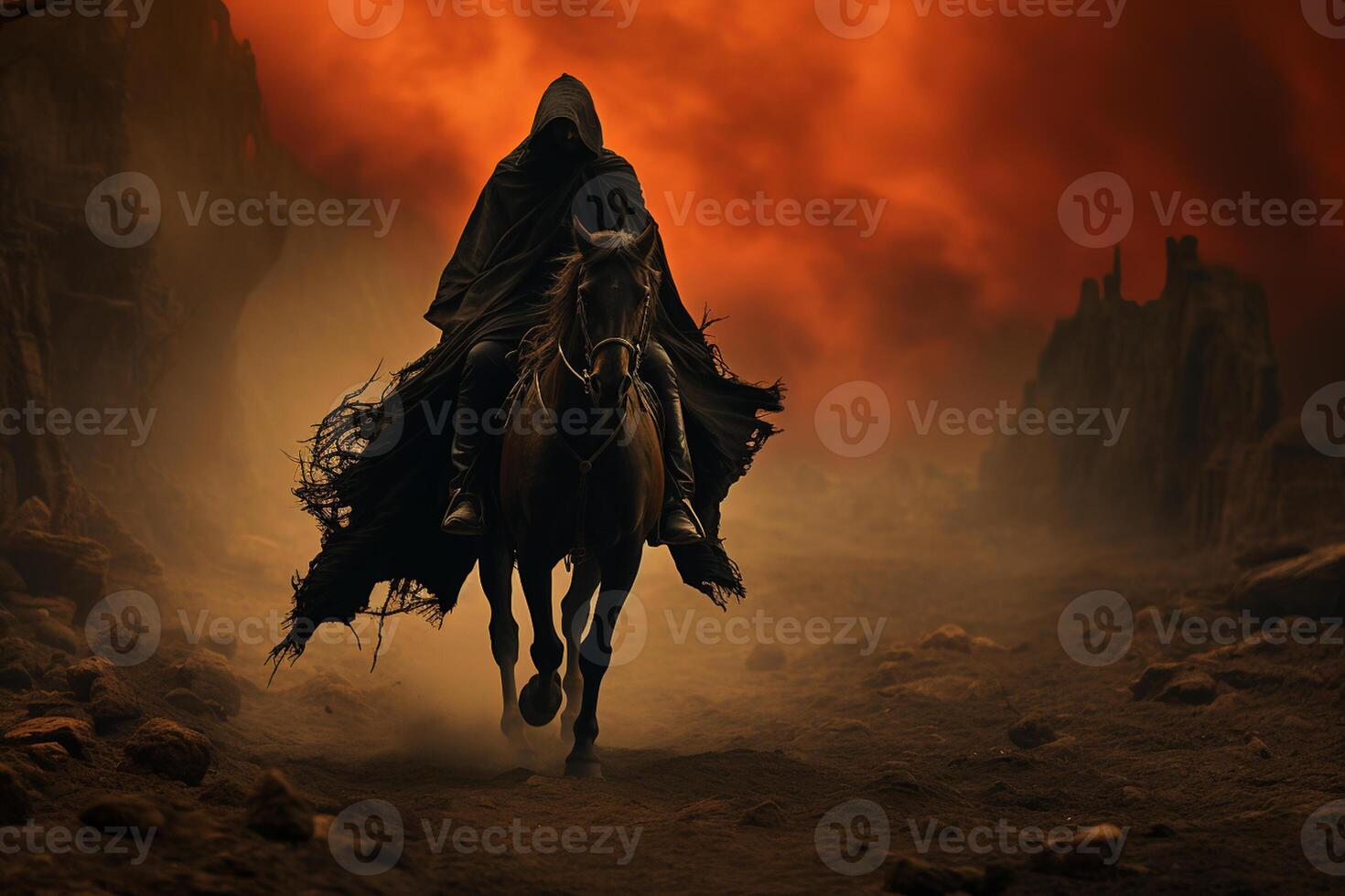 soldier on horse in battle ground with hidden face , Ashura day concept photo