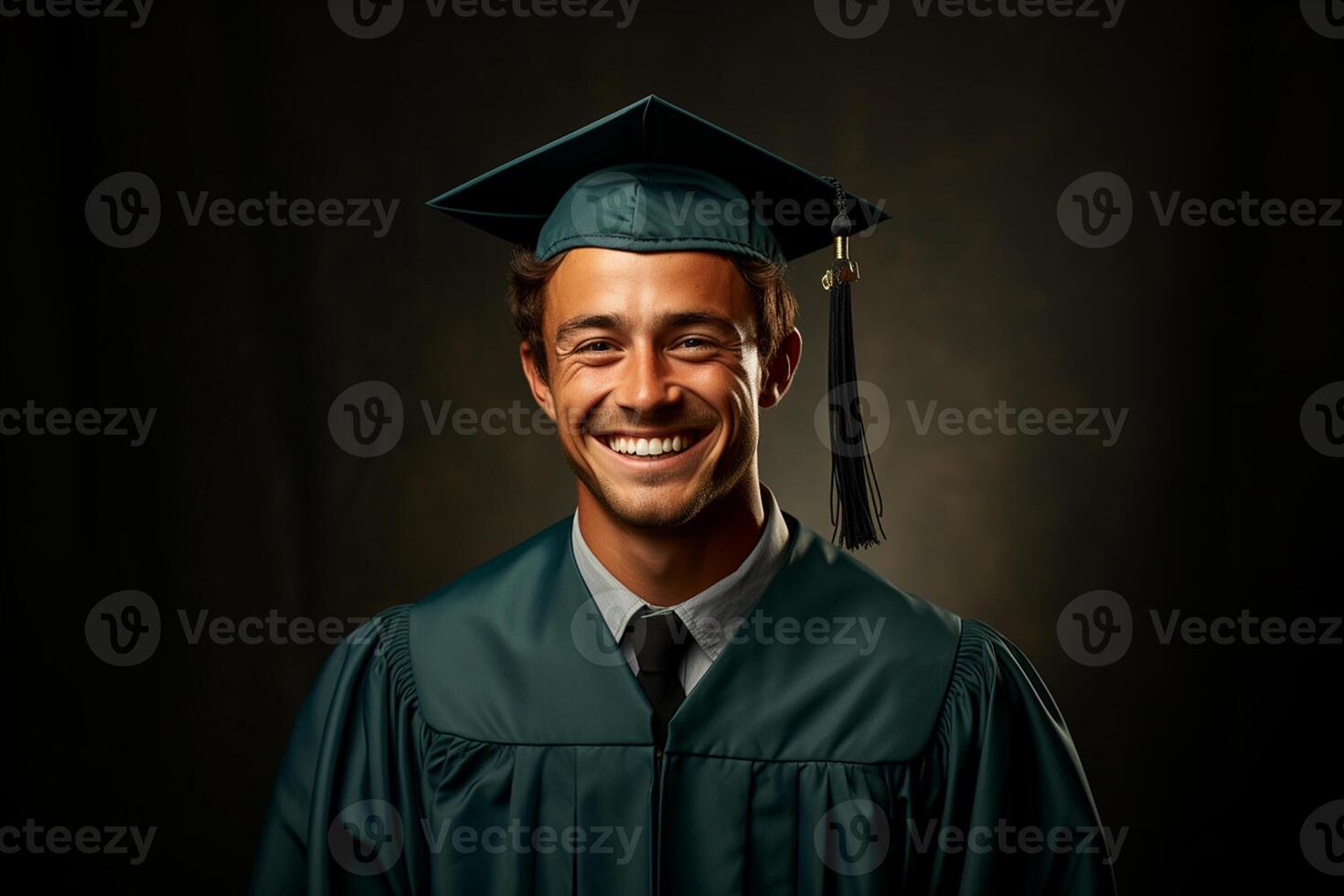 young graduate with cap on solid color background photoshoot photo