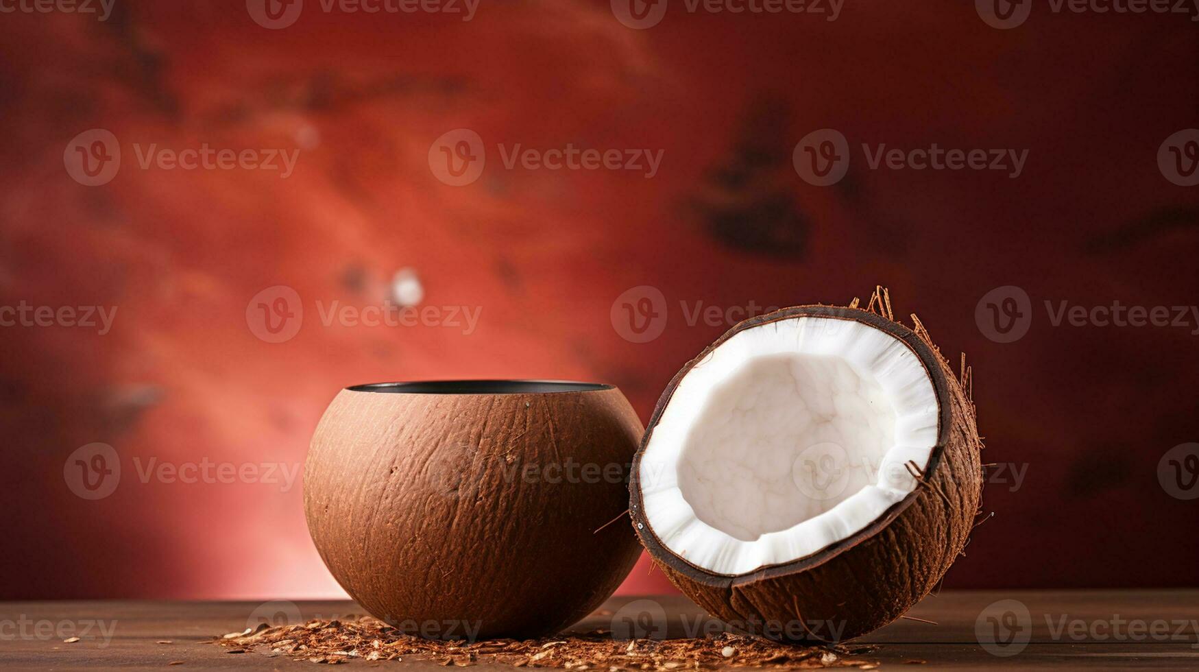 AI Generative Coconut on brown background with  minimalist and copy space photo