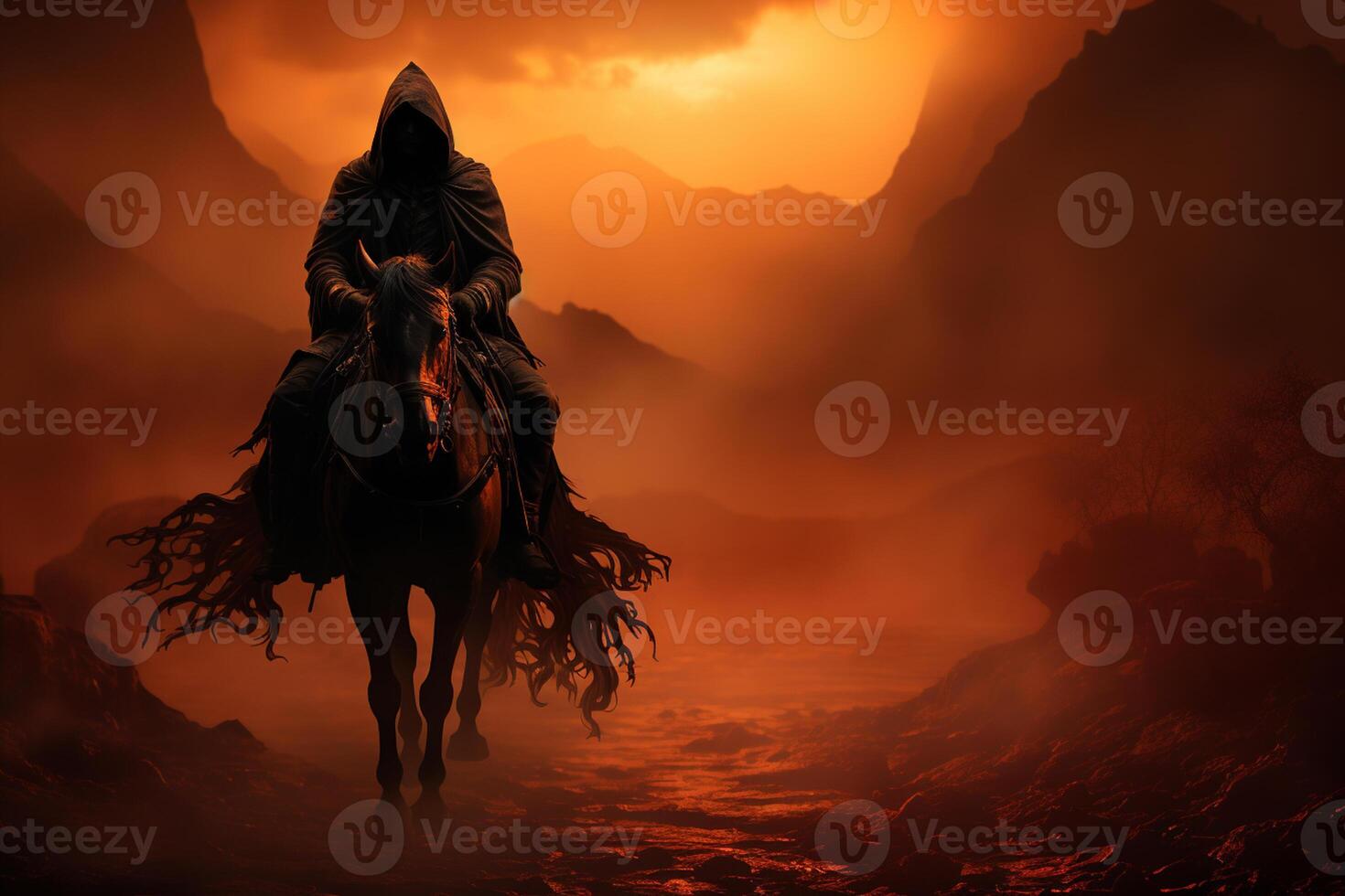 soldier on horse in battle ground with hidden face , Ashura day concept photo