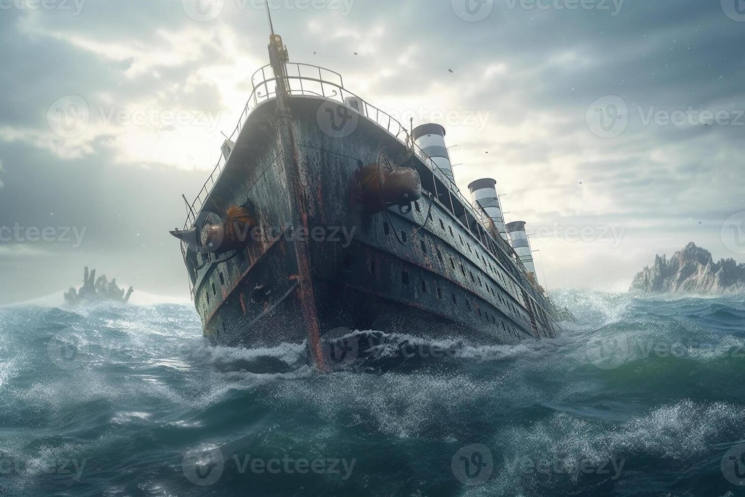 a heavy Cruise ship drown into the sea photo