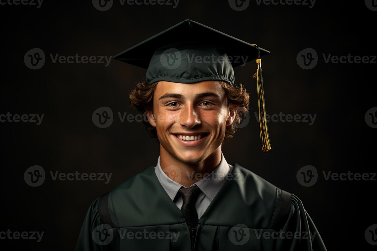 young graduate with cap on solid color background photoshoot photo