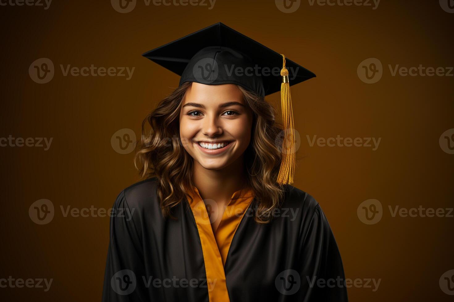 young graduate with cap on solid color background photoshoot photo