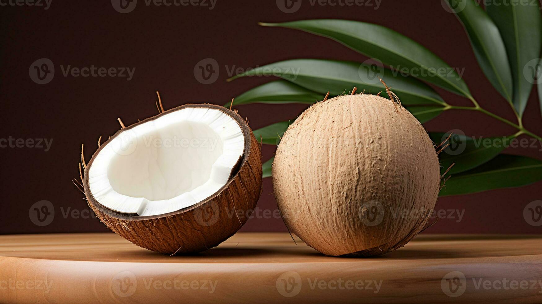 AI Generative Coconut on brown background with  minimalist and copy space photo