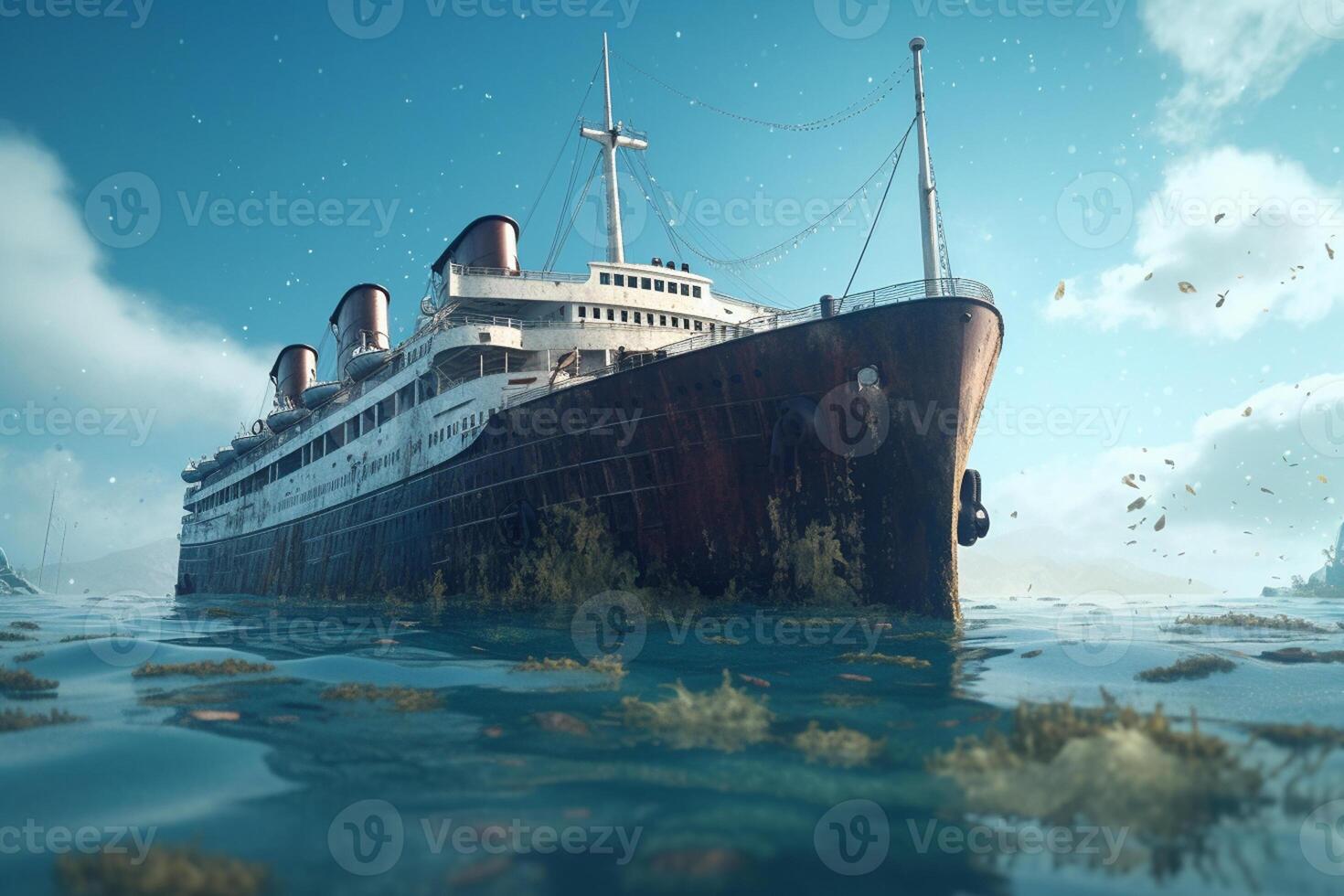 a heavy Cruise ship drown into the sea photo
